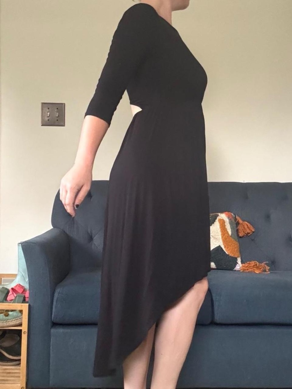 Forever 21 flowy black high low hem midi dress with cutout back